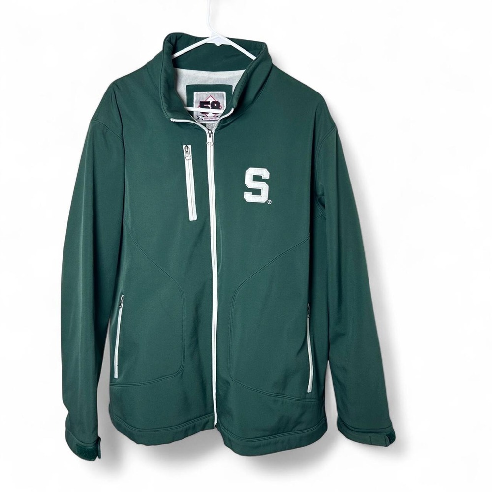 58 Sports Michigan State Spartans green soft shell jacket with white text